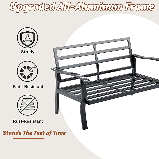 HOMREST Outdoor Loveseat Aluminum Patio Furniture Sofa, All-Weather Metal Outdoor Couch with Cushions, Blue