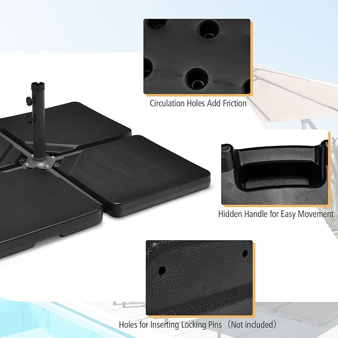 Tangkula 4Pcs 13L 220 lbs Cantilever Offset Patio Umbrella Base, Water & Sand Filled Heavy Duty Outdoor Umbrella Base, Square Umbrella Base Plate Set with Easy-Fill Spouts, Black