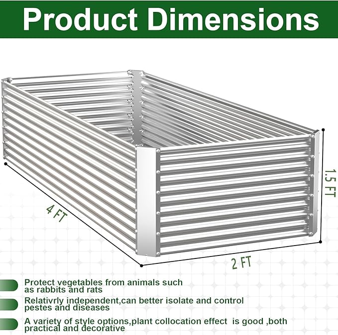 3 Pack Tall 4x2x1.5FT Raised Beds for Gardening, Corrugated Galvanized Steel Raised Garden Bed, Outdoor Metal Above Ground Garden Bed for Vegetables and Flowers(Rectangular)