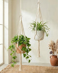 Bamworld Macrame Plant Hanger Indoor Hanging Planter for Plants Hanging Plant Basket Macrame Wall Hanging Planters Boho Decor Home Room Decor Aesthetic 36 Inches Ivory, Set of 2