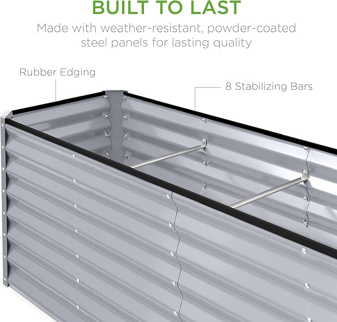 Best Choice Products 8x2x2ft Raised Outdoor Metal Garden Bed, Deep Root Box Planter for Vegetables, Flowers, Herbs, 240 Gallon Capacity, 100% Non Toxic Materials - Moonlight Gray