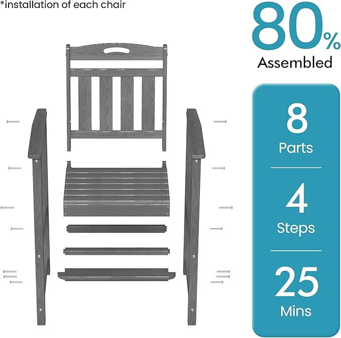 Ciokea Outdoor Bar Stool, Oversized HDPE Patio Bar Chair with 27" Seat Height, Heavy Duty Modern Tall Outdoor Chairs Bar Funiture for Bar Deck Balcony Kitchen Counter Yard, Grey
