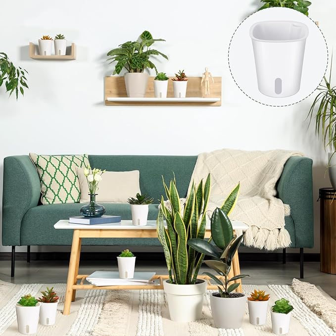 20 Pcs 3 Inch Self Watering Pots Self Watering Planters for Indoor Planters Plastic Garden Flower Pots with Level Indicator Vents for Herbs