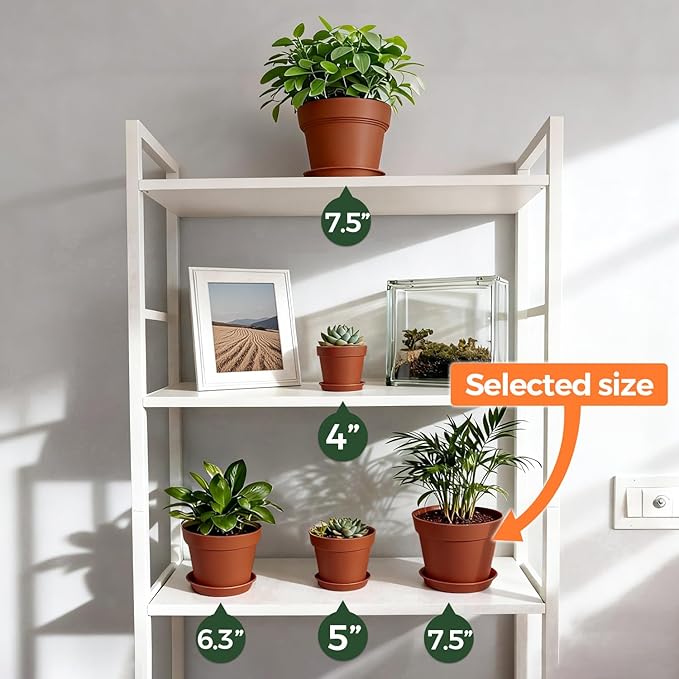 T4U 7.5 Inch Plant Pots 6 Pcs, Flower Pots for Plants, Plastic Planter Pots for Indoor Plants with Drainage Holes and Saucer (6 Pcs, 7.5")
