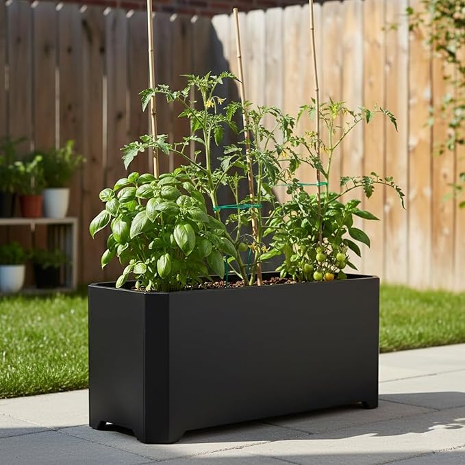 Steel Planter Box-36"x15"x15"-Large Rectangular Planters for Outdoor Plants, Black Matel Planter Box Raised Support Feet for Patio, Deck, Garden, Yard, Drain Holes, Easy Assembly