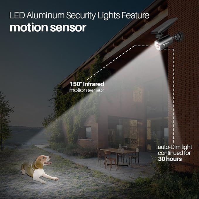 Solar Motion Lights Outdoor 1400-Lumen LED Spotlight 9-Watt(130W Equ.) Solar Flood Security Lights for Garden Driveway Patio Yard Path Porch Deck, 100-Week 100% Free Replacement