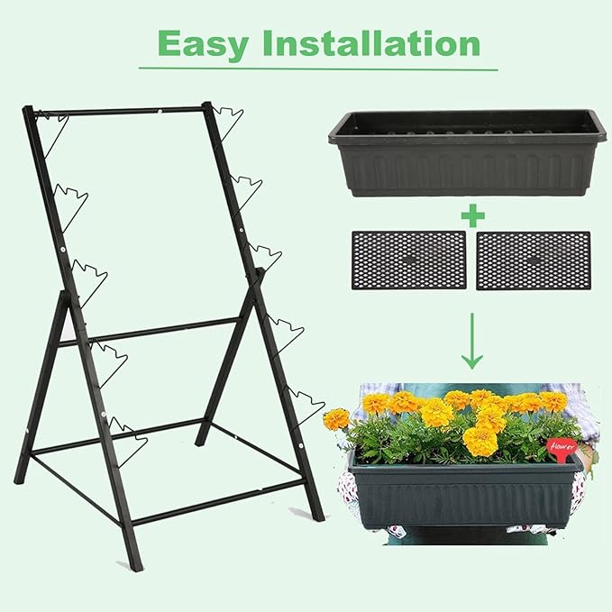 Homdox 5-Tier Elevated Garden Bed with Lockable Caster Wheels - Freestanding Vertical Raised Bed with 5 Garden Planter Boxes- Perfect to Grow Vegetables Herbs Flowers Indoor(Black)