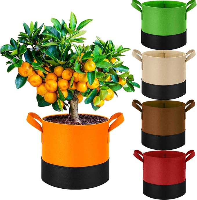10 Gallon Fabric Grow Bags 5-Pack, 350G Heavy Duty Nonwoven Plant Pots with Handles, Breathable Root Pruning Containers for Vegetables Flowers Indoor Outdoor Gardening