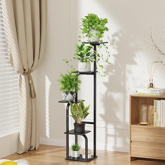 5 Tier Plant Stand Indoor, Plant Shelf for Multiple Plants, Flower Pot Holder Shelf, Planter Display Rack for Patio Garden Balcony Living Room Bedroom Decor, Black