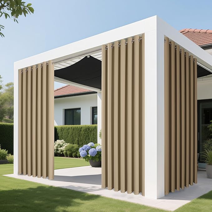 Joydeco Blackout Patio Sliding Door Curtains 96 Inches Long, Grommet Privacy Room Divider Curtains, Extra Wide Thermal Blackout Drapes for Bedroom Living Room (Light Beige, 80Wx96L, 1 Panel)