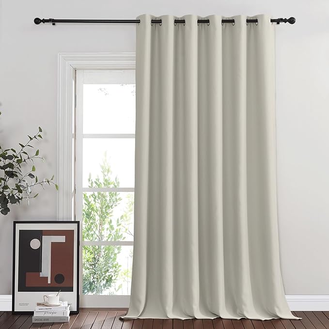 NICETOWN Blackout Room Divider Curtains for Sliding Glass Doors 102 Inches Long 1 Panel, Extra Wide Curtains for Doorway Patio Bedroom Living Room (Natural, 80Wx102L, 1 Panel)