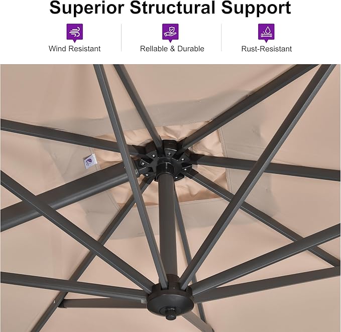 PURPLE LEAF 10 Feet Square Cantilever Umbrella Patio Umbrella with Base Outdoor Umbrella Aluminum Offset with 360-degree Rotation for Garden Deck Pool Patio Taupe
