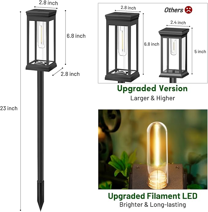 BesLowe Upgraded Solar Pathway Lights Outdoor, 8-Pack Large LED Solar Light Outdoor Waterproof, Super Bright Outside Lights for Yard, Sun-Powered Landscape Lighting for Garden Walkway, Warm White