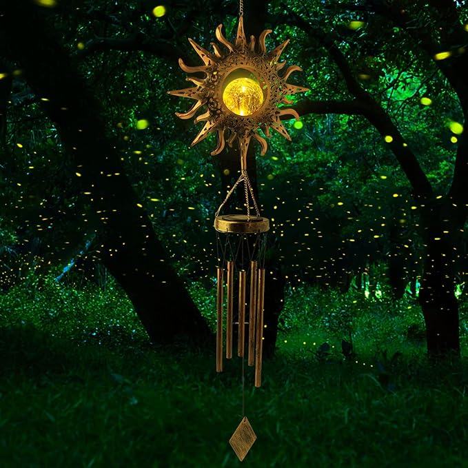 Solar Sun Light Wind Chimes for Outside for Women Gifts for Mom Grandma Wife Birthday Gift Crackle Glass Ball Windchimes Gardening Gift for Outdoor Patio Decor Yard Porch Decorations