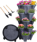 GameXcel Vertical Planter 5 Tier Stackable Planters Garden Planters Strawberry Herb Flower and Vegetable Planter Indoor Outdoor Gardening Pots with Removable Wheels and Tools