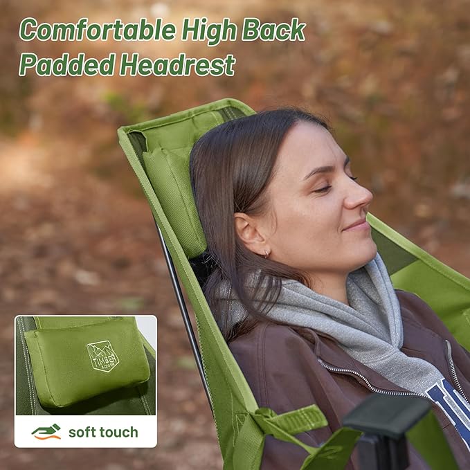 TIMBER RIDGE Hammock Camping Chair with Adjustable Backrest, Heavy Duty Folding Hammock Chair Supports 300lbs, Portable Hammock Chair for Camping, Travelling and Patio, Green