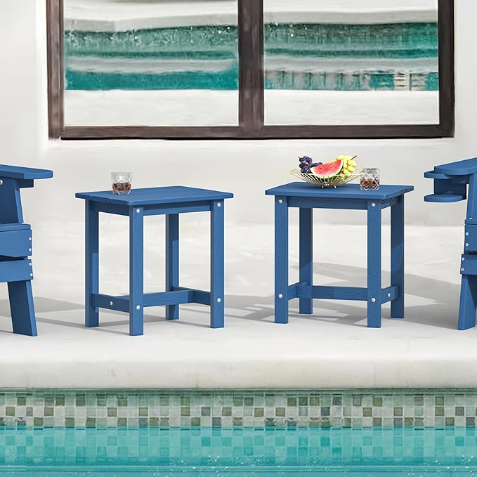 LUE BONA Outdoor Side Table Set of 2, HDPS Small Outdoor Table, Adirondack Side Table, Outside End Table for Patio, Porch, Deck, Weather Resistant/Easy Maintenance/Indoor or Outside Use, Navy Blue
