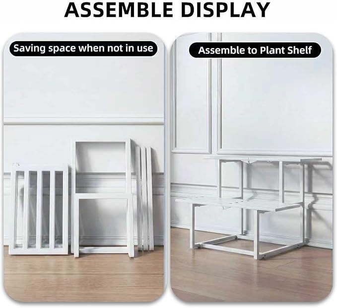 Metal Plant Stand Indoor, Outdoor Iron Plant Shelf, Heavy Duty Slatted Display Shelf for Patio Balcony Garden Living Room Load Bearing 330 LB 26" L x 20.2" H x 17.7" W 2 Tier White