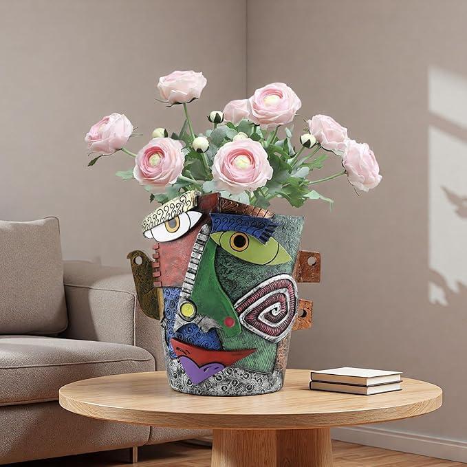 Picasso Abstract Face Flower Pot,Unique Resin Crafted Planter with Drainage Holes,Interesting Colorful Planter with Human face,for Indoor and Outdoor Botanical Home décor (Frown)