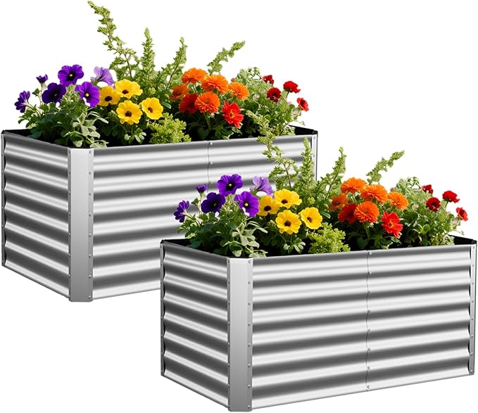 4X2X2ft (2 Pack) Galvanized Raised Garden Bed,Outdoor Planter Box Metal Patio Kit Planting Bed for Vegetables Flowers Herb