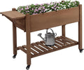 Outsunny Raised Garden Bed with 8 Grow Grids, Wooden Outdoor Plant Box Stand with Folding Side Table and Wheels, 49" x 21" x 34", for Vegetables, Flowers, Herbs, Brown