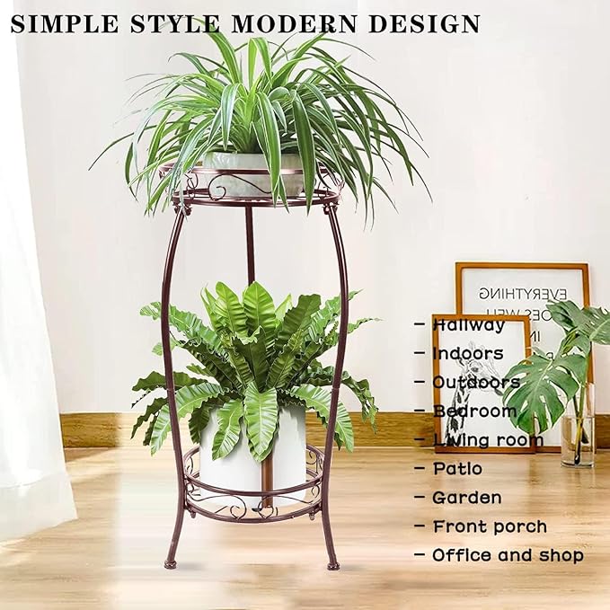 MOCORY Plant Stand Indoor Outdoor 2 Tier 27" Tall Metal Potted Holder Rack Flower Pot Stand Heavy Duty Plant Shelf Rustproof Iron Multiple Plant Round Supports Rack for Planter Corner Garden Balcony