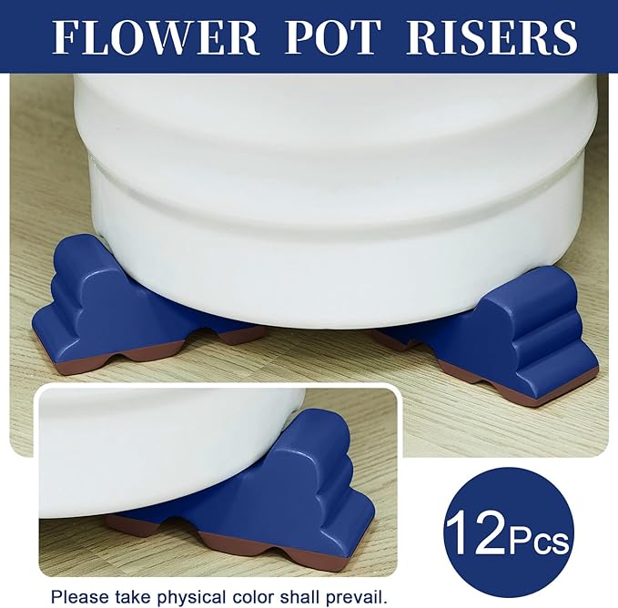 Kigeli 12 Pcs Resin Pot Feet for Outdoor Planters 3 Inch Long 1.5 Inch Tall Flower Handmade Elevator Plant Feet Frost Proof Lifter for 14-20 in Pot(Royal Blue)