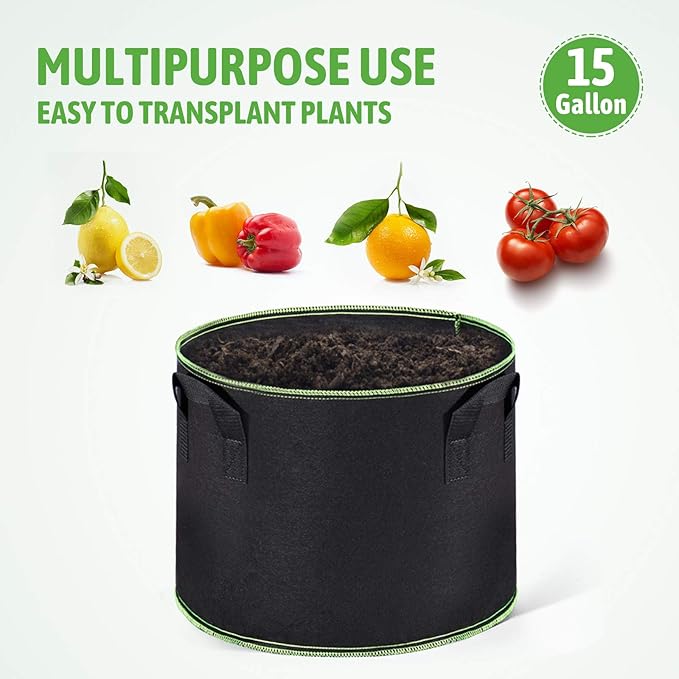 Delxo 10 Pack 15 Gallon Heavy Duty Aeration Fabric Pots Thickened Nonwoven Plant Grow Bags with Handles