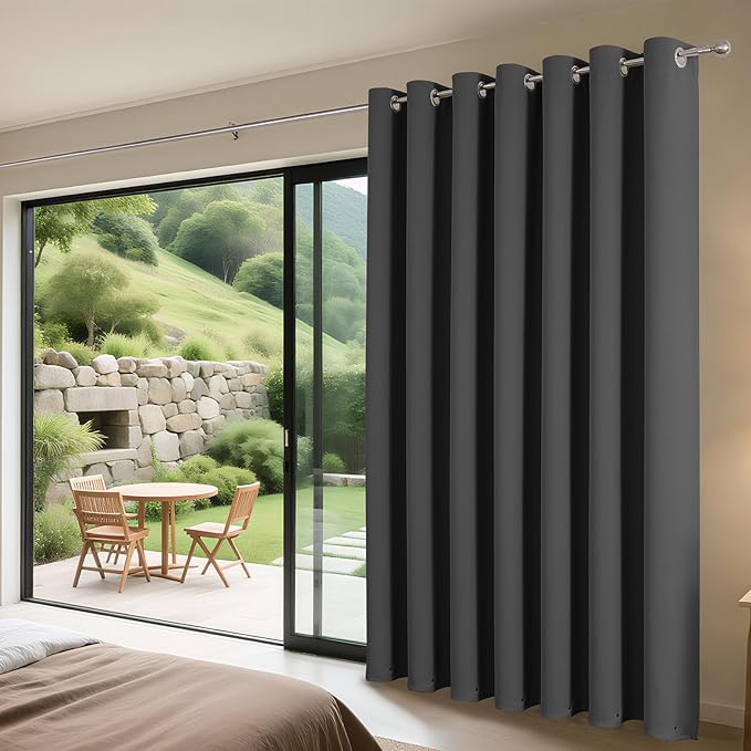 Joydeco Blackout Patio Sliding Door Curtains 96 Inches Long, Grommet Privacy Room Divider Curtains, Extra Wide Thermal Blackout Drapes for Bedroom Living Room (Grey, 60Wx96L, 1 Panel)