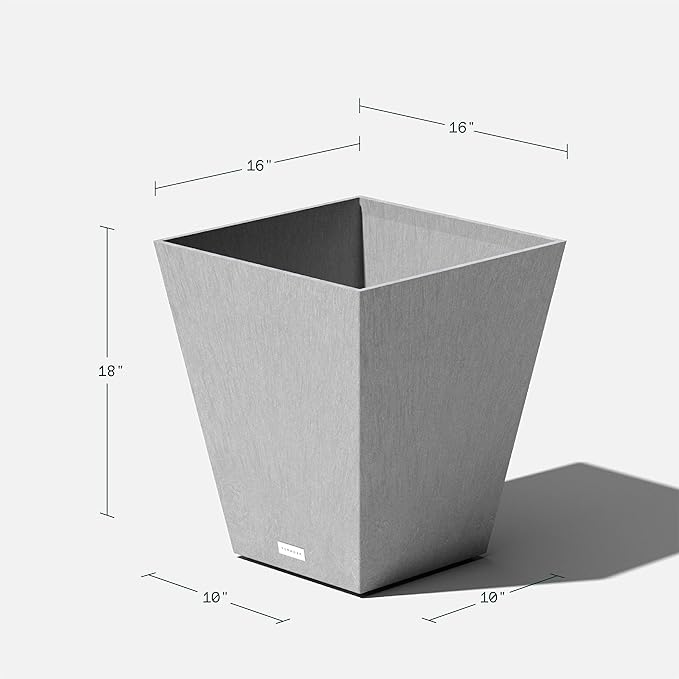 Veradek Nobleton Indoor/Outdoor Wide Square Planter (Light Grey, 18 inch - 2 Pack with 2 Saucer Trays)