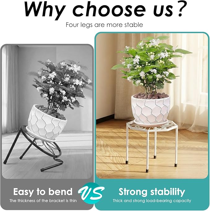 5-Pack Metal Plant Stands for Outdoor Indoor, Anti-Rust Iron Flower Pot Stand, Heavy Duty Plant Pot Shelf for Multiple Plant, Decoration Racks for Home, Patio & Garden (White)