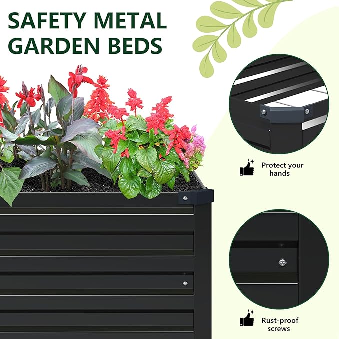 Vengarus 2 Pack 12x4x1FT Galvanized Raised Garden Bed Kit, Outdoor Metal Planter Box for Vegetables, Rectangular Steel Container, Easy Assembly (Black)