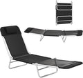 Outsunny Folding Chaise Lounge Chair, Pool Sun Tanning Chair, Outdoor Lounge Chair with Reclining Back, Breathable Mesh Seat, Headrest for Beach, Yard, Patio, Black