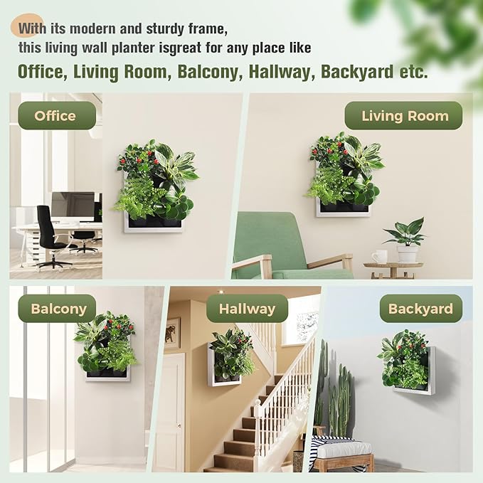 Wall-Mounted Vertical Garden Planter – Ready-to-Use Indoor Wall Planter with 4 Grow Pots – Perfect for Herbs, Succulents & Flowers – No Assembly Required (White)