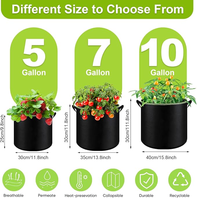 6-Pack 10 Gallon Grow Bags - 300G Heavy Duty Aeration Fabric Pots with Handles,Thickened Nonwoven Planter Bags for Vegetables Flowers Fruits