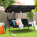 AECOJOY Porch Swing with Stand, Outdoor Swings for Adults, 3-Seat Outdoor Swing with Canopy, Outside Swing Bench with Removable Cushion, Suitable for Backyard, Garden, Yard, Poolside, Balcony (Black)