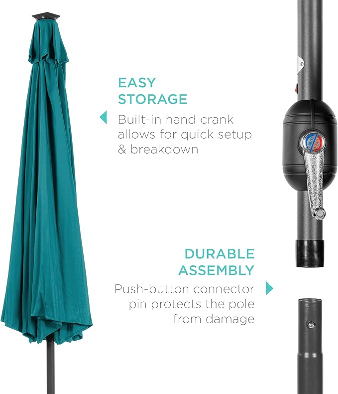 Best Choice Products 10ft Solar Polyester LED Lighted Patio Umbrella w/Tilt Adjustment and UV-Resistant Fabric