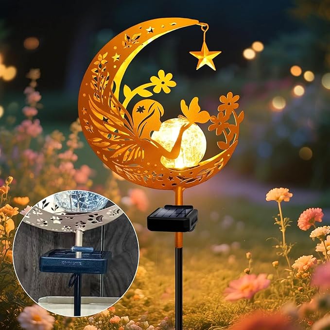 ZNYCYE Solar Lights Outdoor Decorative Moon Angel Solar Stake Lights Pathway Lights, Birthday Gifts for Women mom Grandma,Fairy Garden Decor Waterproof for Walkway, Yard, Lawn, Patio (Warm White)