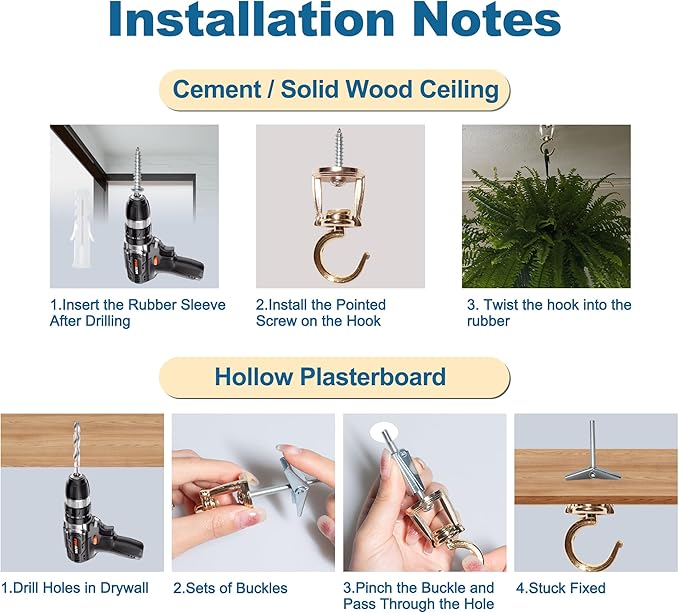 ONIKK Ceiling Hooks for Hanging Plants (2 PCS Gold), Heavy Duty Metal Plant Hooks, Screw in Hooks for Hanging Birdfeeders, Lamps, Planters, Indoor Outdoor Wall Baskets Hooks up to 33 lbs