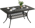 DWVO Cast Aluminum Outdoor Dining Table, 59'' Patio Table w/Max Bearing 220 LBS, Patio Dining Table with 2" Umbrella Hole and Adjustable Foot Pads for Garden, Backyard, Deck and Patio, Bronze