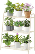 3-Tier Corner Plant Stand, Metal Black Flower Pot Rack, Indoor Outdoor Heavy Duty Shelf (Cream, 3 Tier)