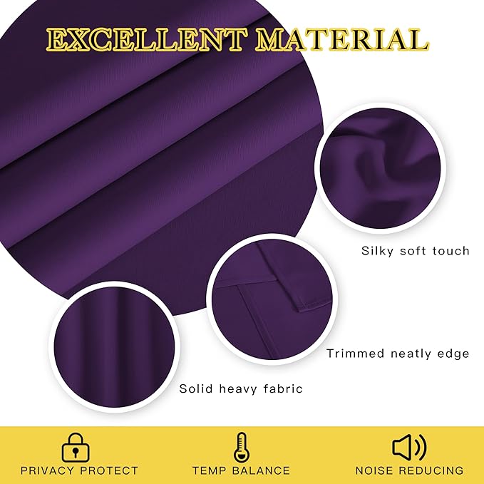 NICETOWN Blackout Curtain 95 inches Long - Silver Rings Thermal Insulated Wide Sliding Glass Door Privacy Blinds for Hall/Villa (Royal Purple, 100 inches Wide)