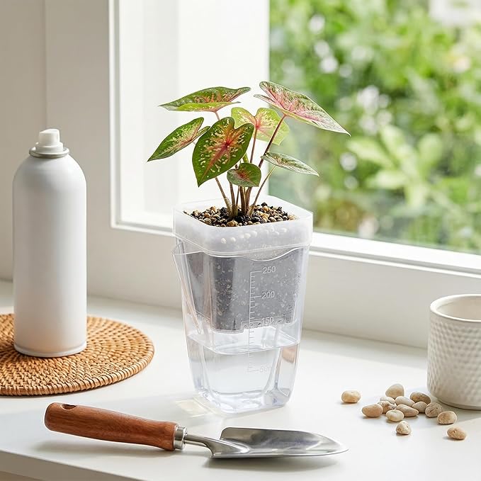 2.5 Inch Mini Self Watering Pots for Indoor Plants, 15 Pack Semi Hydroponic Pots, Small Clear Plastic Planters, Drainage Hole, Water Level Indicator, African Violets, Alocasia, Cutting, Seeding