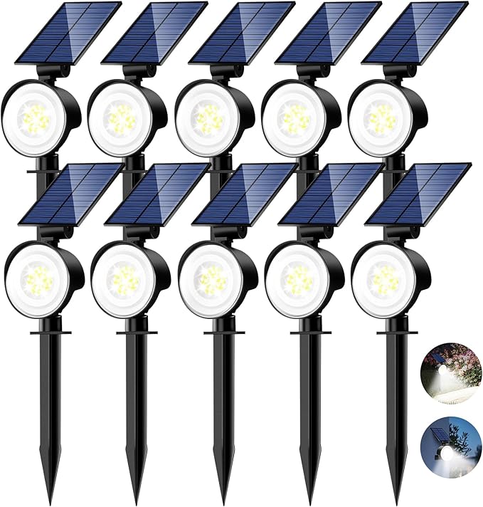 nipify 10 Pack Solar Spot Lights Outdoor Waterproof with 3 Modes, Solar Spotlight Light for Outside Yard Landscape Lighting Pathway Lights Wall,Cool White