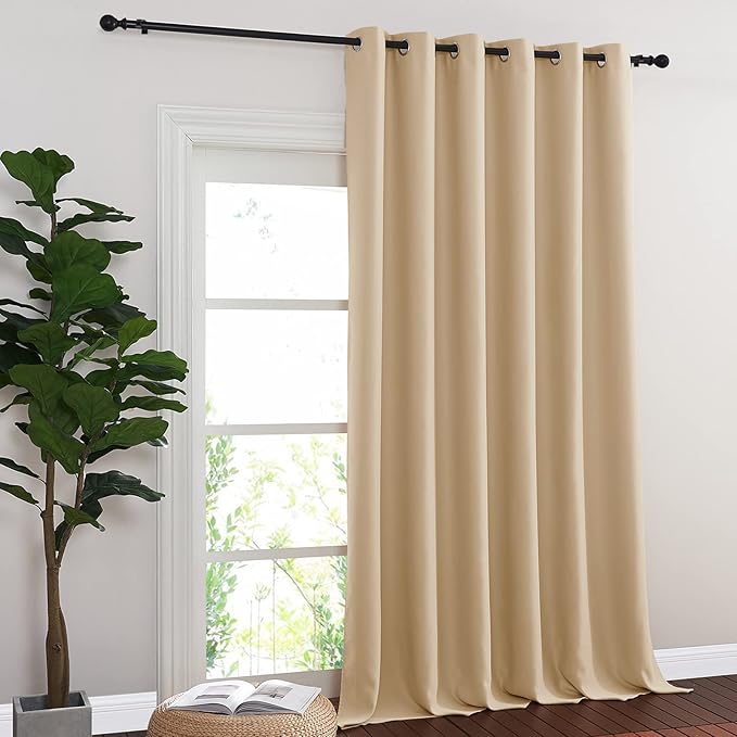 NICETOWN Room Darkening Extra Wide Curtain 102 inch Length, Grommet Thermal Curtain Voice Reducing Window Treatment for Sliding Glass Door/Bedroom, Biscotti Beige, W80 x L102, 1 Panel