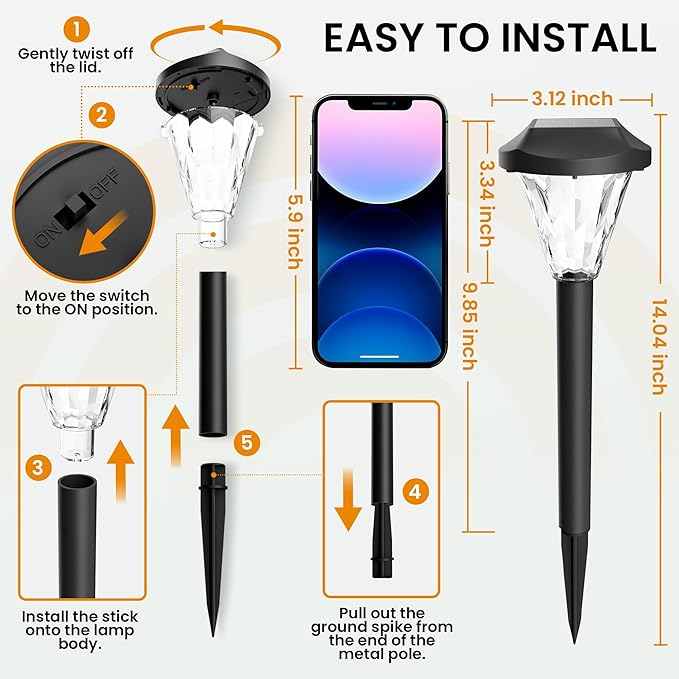 GIGALUMI 8 Pack Solar Lights Outdoor Waterproof, Outdoor Solar Lights for Yard, Solar Garden Lights, Yard Decorations Outdoor for Pathway, Patio, Garden, Driveway, Lawn, and Landscape(Warm White)