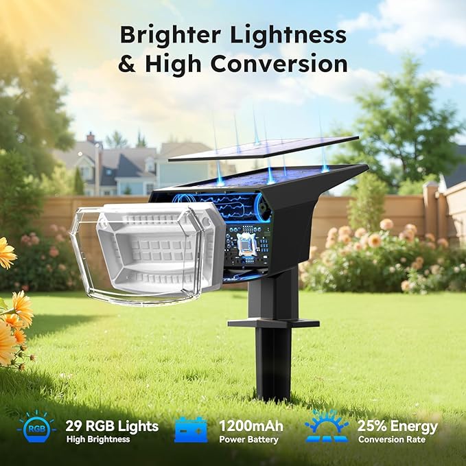 TECKNET Solar Color Changing Lights, 7 Lighting Modes Solar Spot Lights Outdoor Waterproof IP68, 4 Pack Multicolor RGB Outdoor Lights for Garden Yard Landscape Decor (RGB)