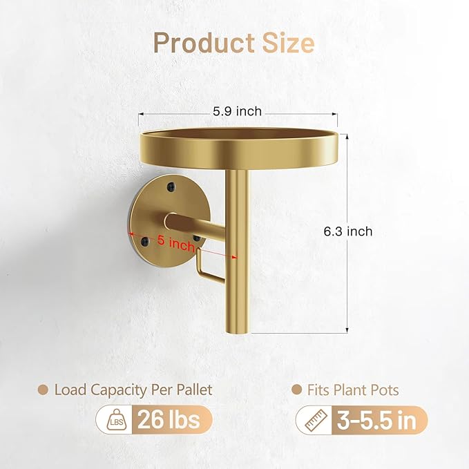 YUOROS 3 Pack Wall Plant Holder Stand Wall Planters for Indoor Plants Hanging Window Plant Hanger Decor (Gold)