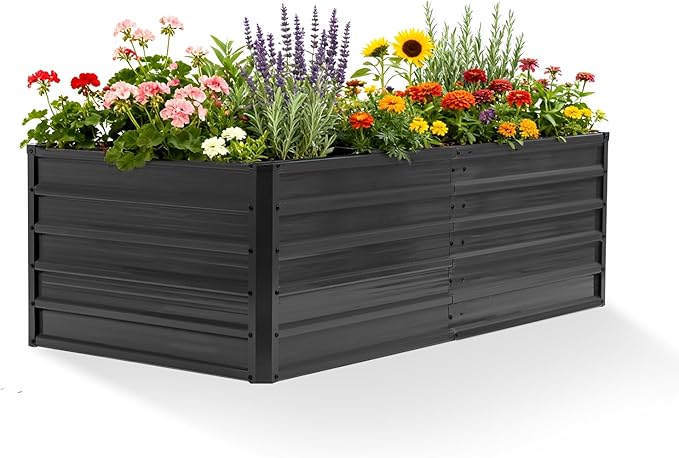 DUMOS Raised Garden Bed Outdoor, 6x3x2ft Planter Box Outdoor for Deep-Rooted Herbs/Flowers/Vegetables, Large Metal Garden Bed for Patio, Balcony and Backyard, Gray