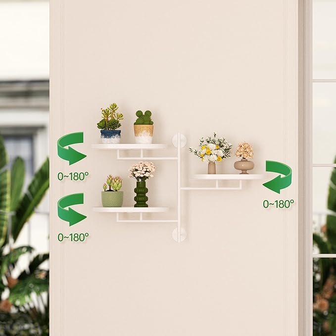 Window Rotating Plant Stand Shelf Indoor White Metal Floating Shelves 3-Tier Wall Mount Plant hanger Holders for Wall Planter Modern Home Decor window sill gifts